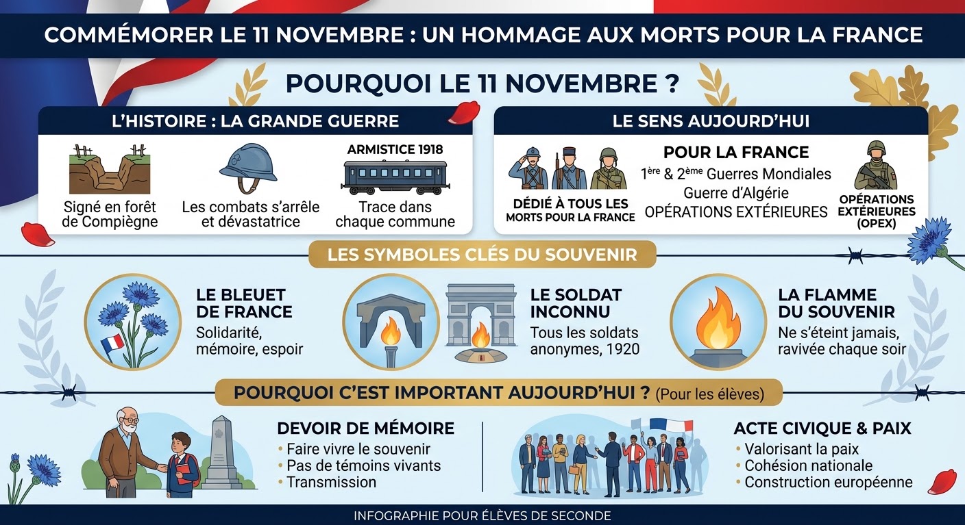 Infographie : Commémorer le 11 novembre, un hommage aux morts pour la France