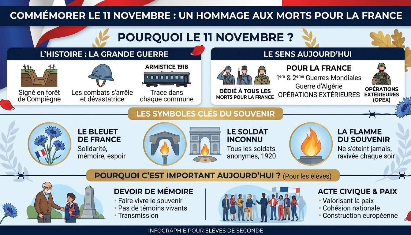 Infographie : Commémorer le 11 novembre, un hommage aux morts pour la France